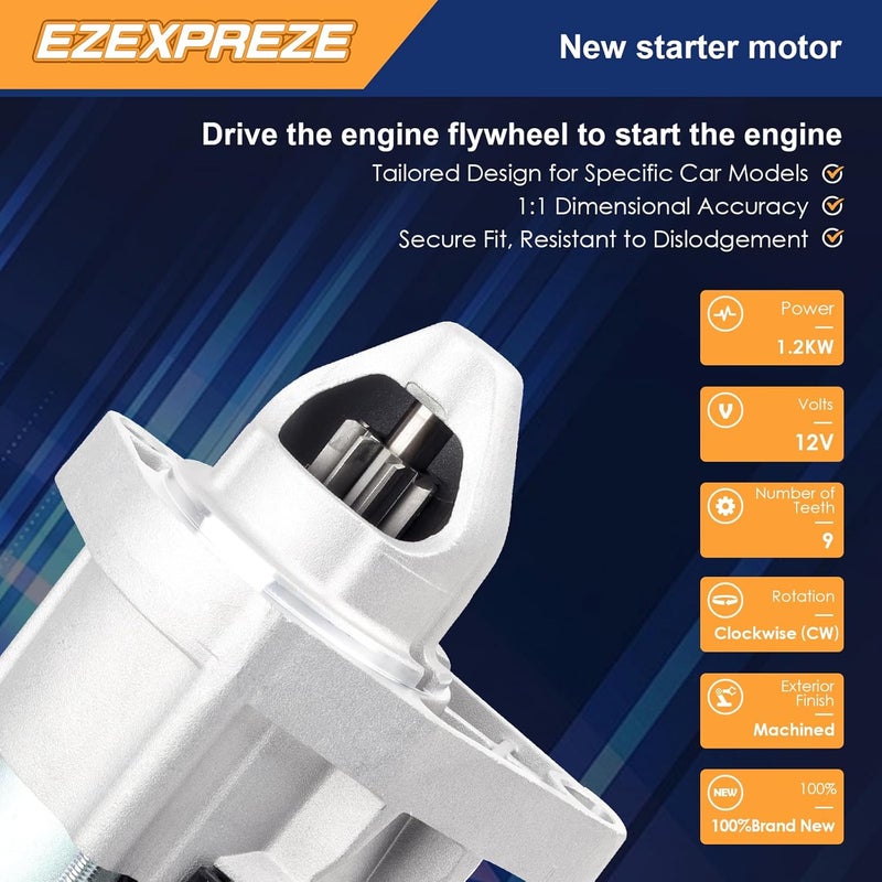 E EZEXPREZE إيزي إكسبريز 17958N بادئ متوافق مع هوندا سيفيك 2006 2007 2008 2009 2010 2011 1.8 لتر، 12 فولت 1.2 كيلو واط 9 أسنان في اتجاه عقارب الساعة، رقم OE#، 31200-RNA-A51، SM71001، 41054130 - Image 3